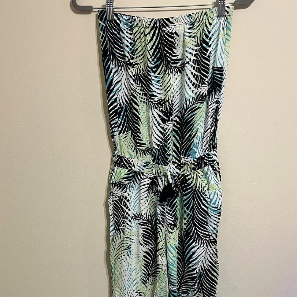 Blue Island Palm Print Strapless Jumpsuit Size S
